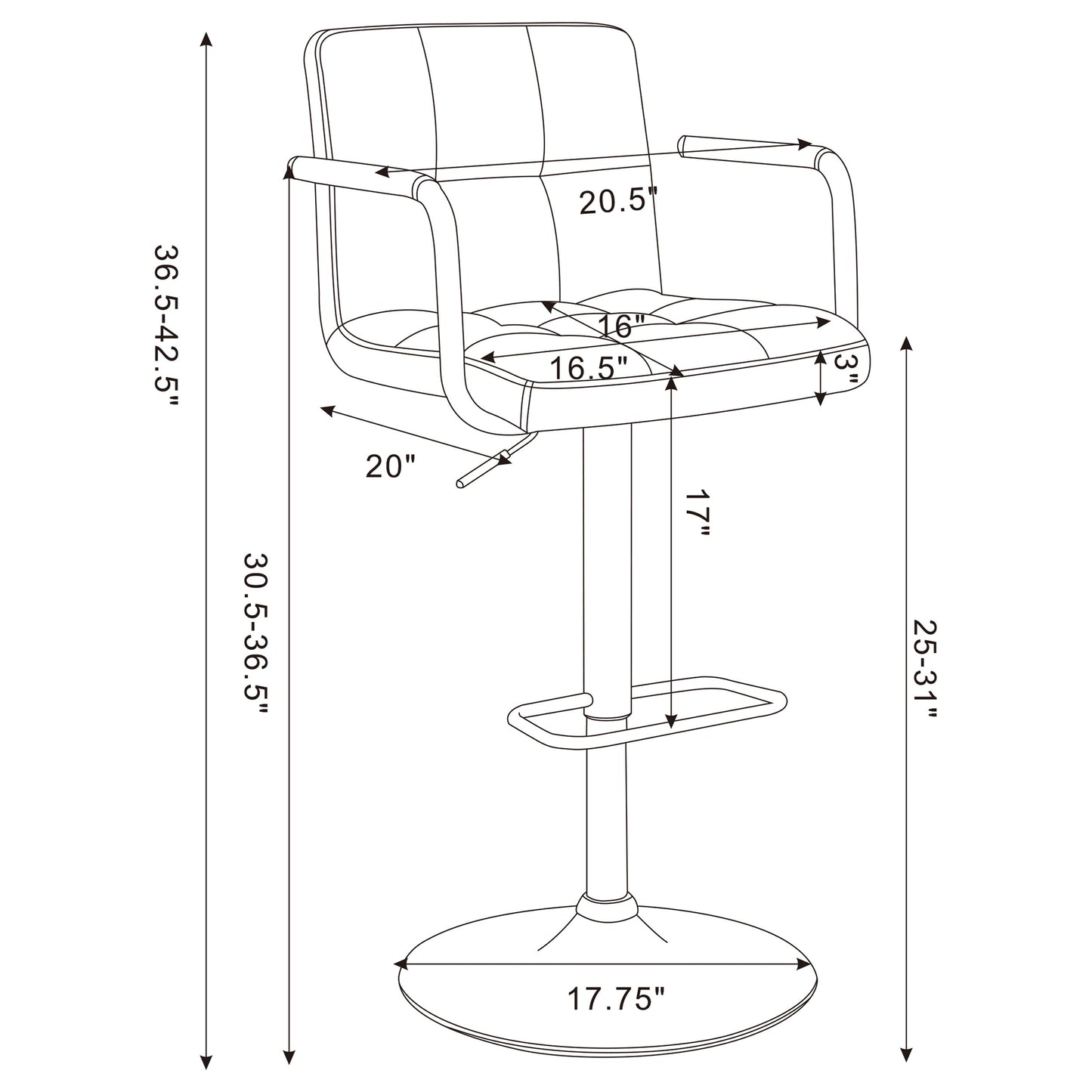 Palomar Adjustable Height Bar Stool Grey and Chrome