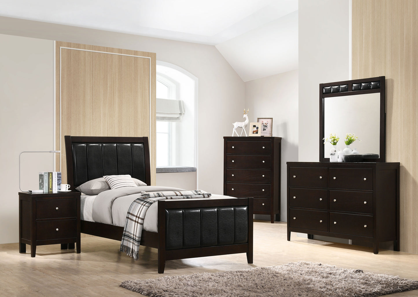 Carlton Wood Twin Panel Bed Cappuccino