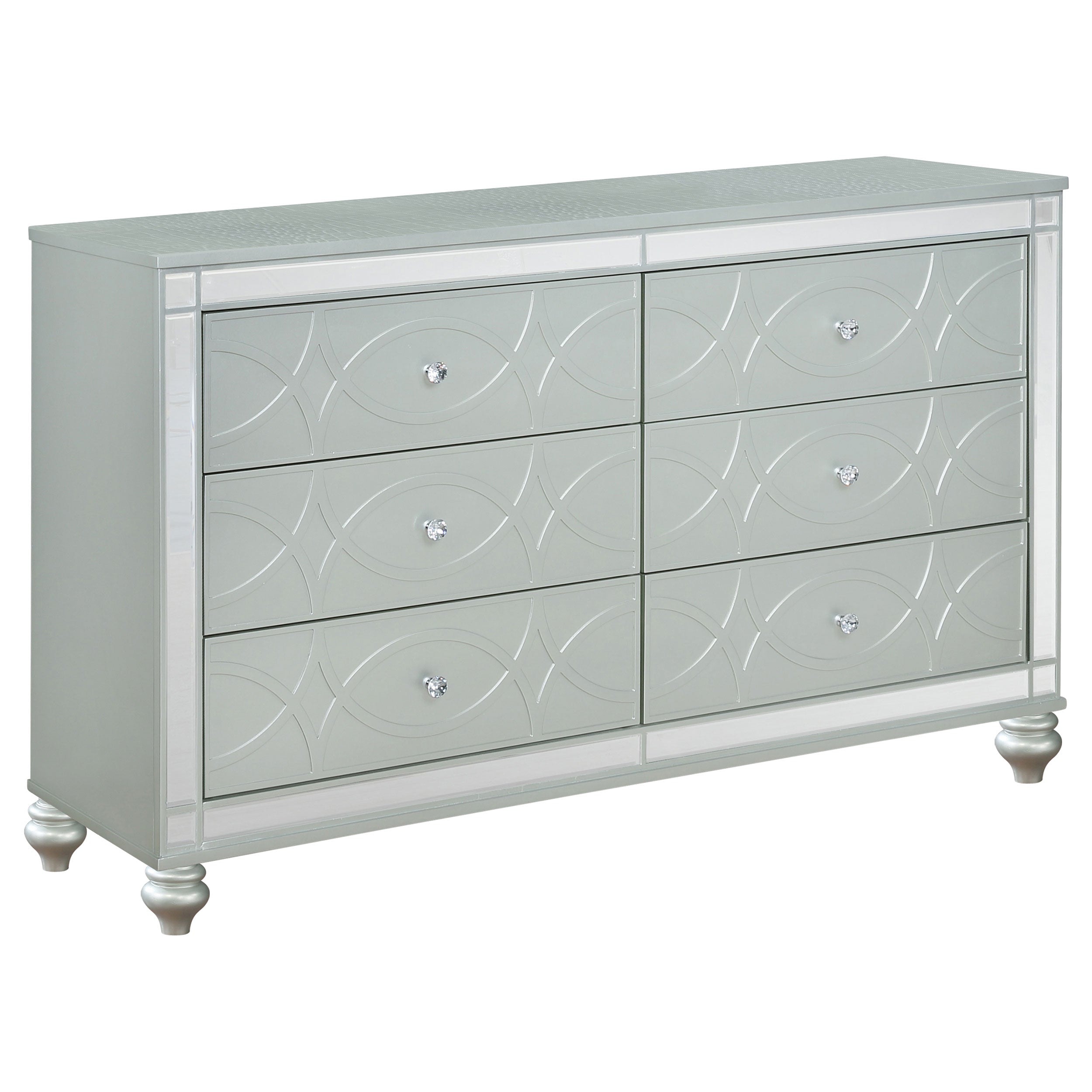 silver dresser chest Gunnison 6-Drawer Dresser Silver Metallic