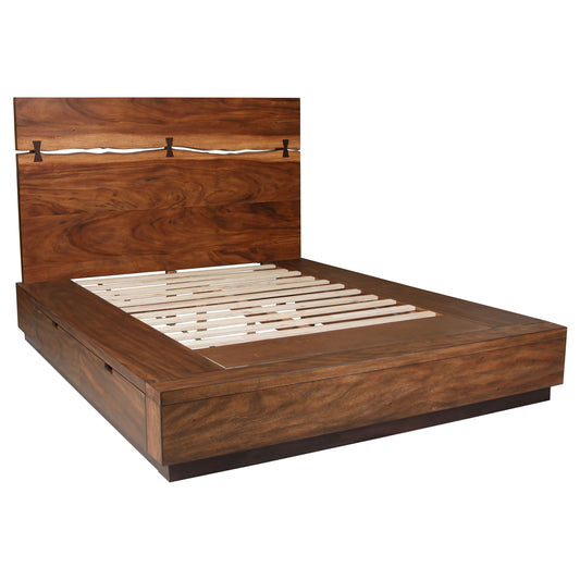 Cama con paneles de almacenamiento Winslow Wood Eastern King en nogal ahumado