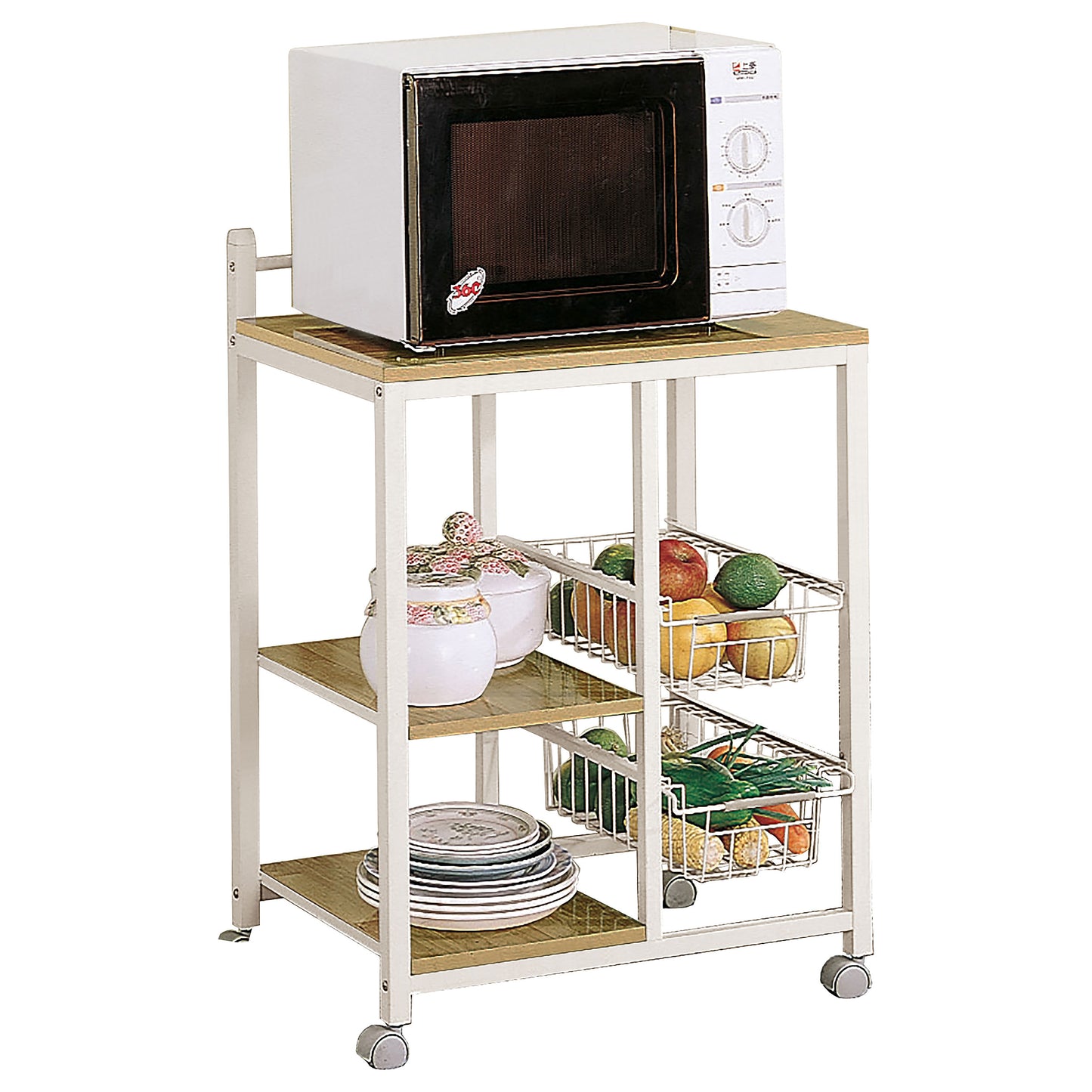 Kelvin 2-shelf Kitchen Cart Natural Brown and White