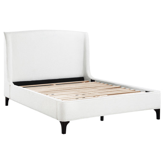 Cama Queen Mosby tapizada con respaldo alto, color nieve