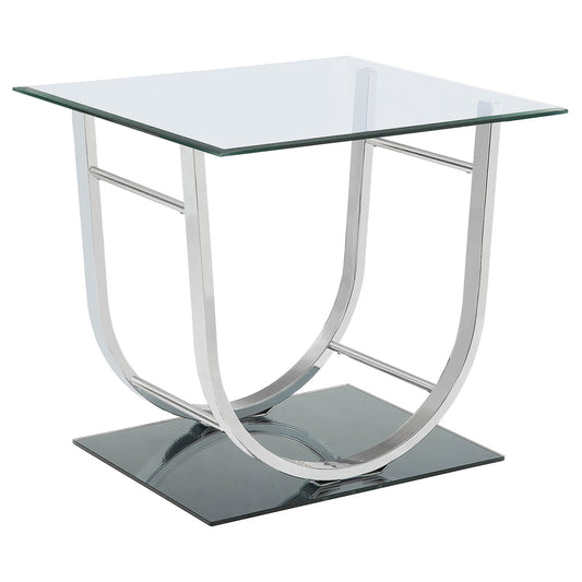 Mesa auxiliar Danville cuadrada en forma de U con tapa de vidrio cromada