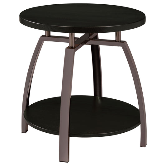 Mesa auxiliar redonda Dacre con tablero de madera de ingeniería, color carbón oscuro