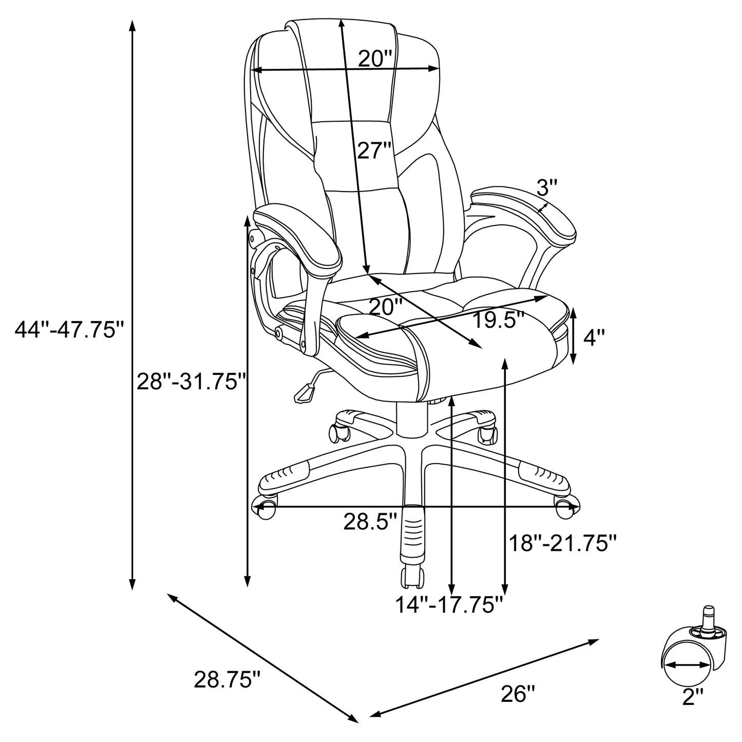 Kaffir Adjustable Height Office Chair Dark Brown and Silver