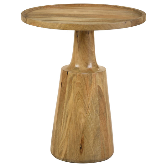 Mesa auxiliar redonda Ixia de madera maciza de mango, color natural