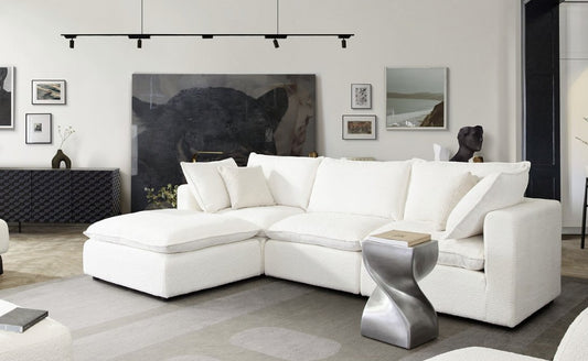 Bel Air 105" White Shearling Modular Feather Cloud 4 PC Sectional Sofa