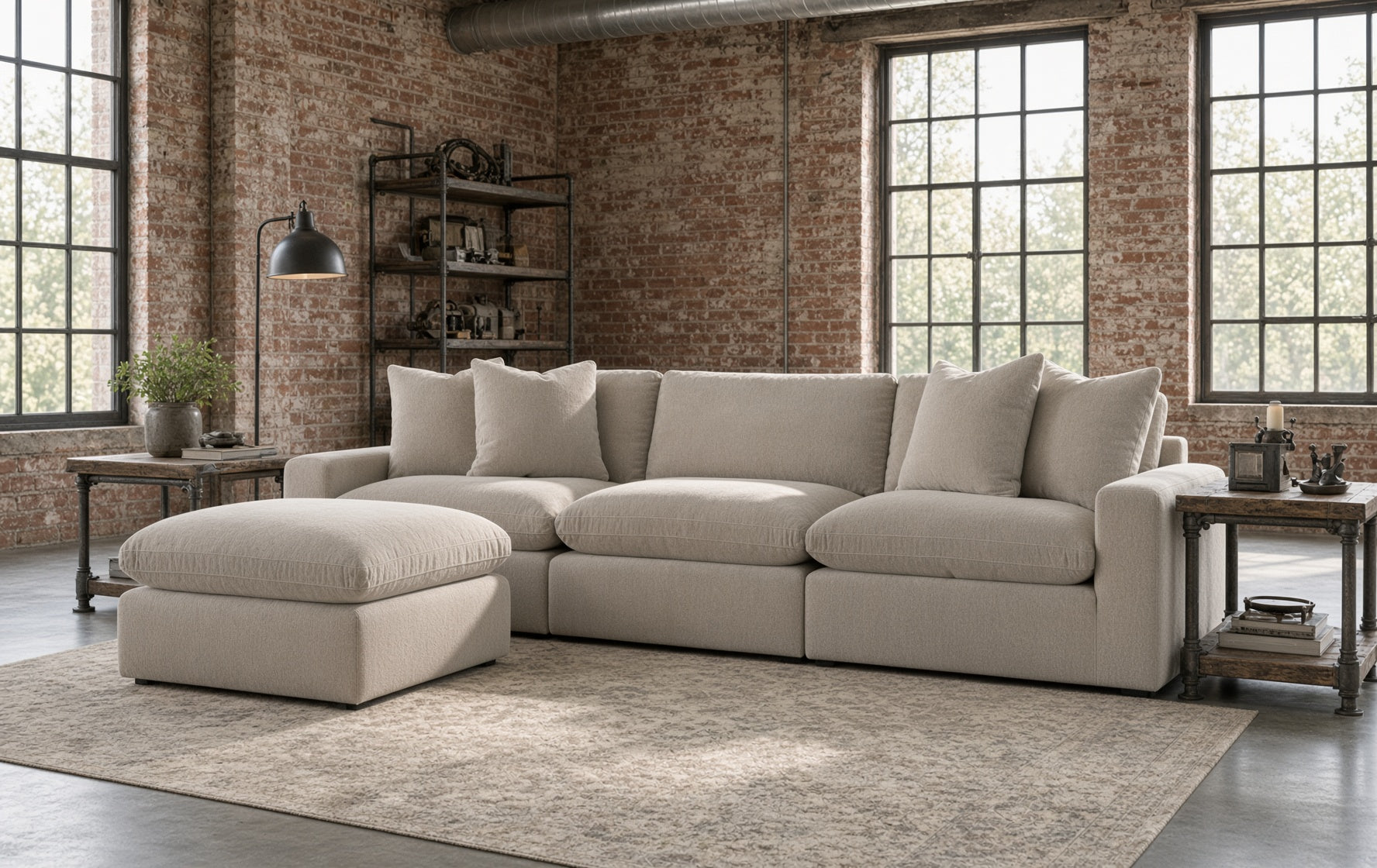 Crescent Moon Taupe Velvet Feather Cloud 140” Sectional Sofa