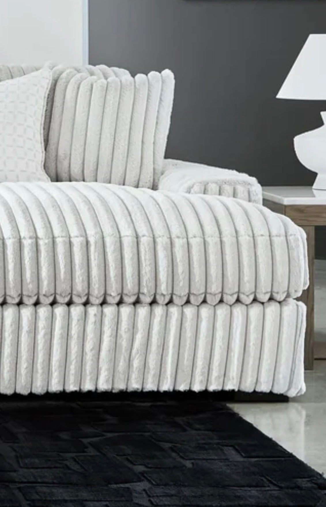 Retro Lounge Ultra Plush Feather Cloud 140” Sectional Sofa — detail