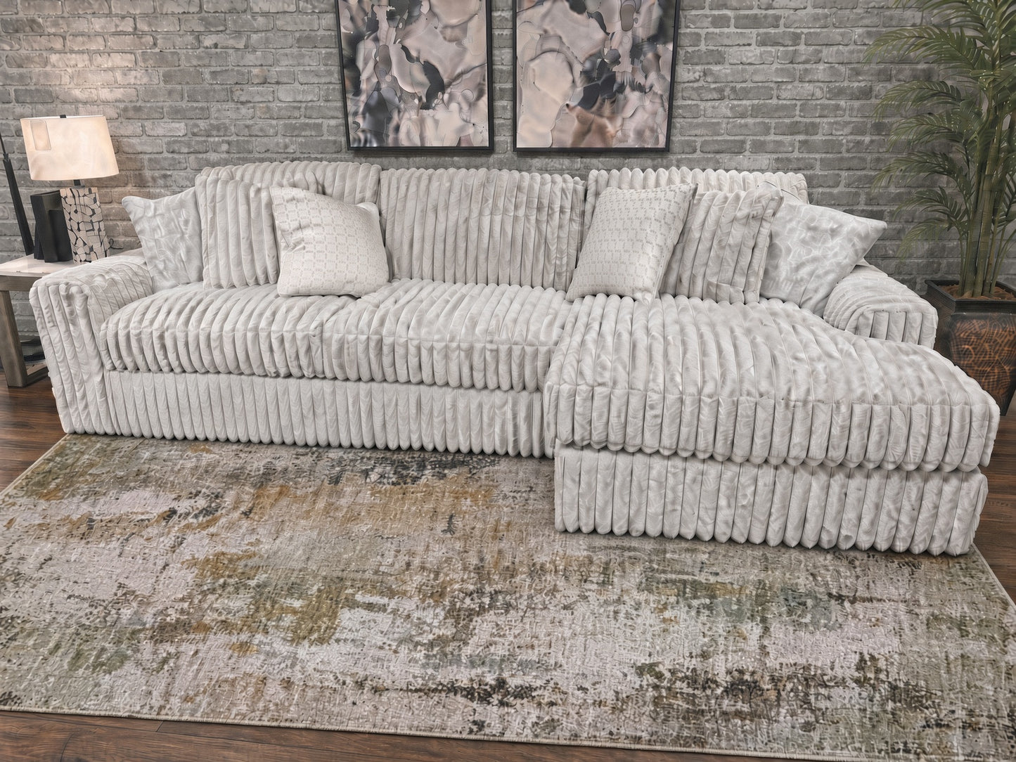 Retro Lounge Ultra Plush Feather Cloud 140” Sectional Sofa — Right Side Facing Frost