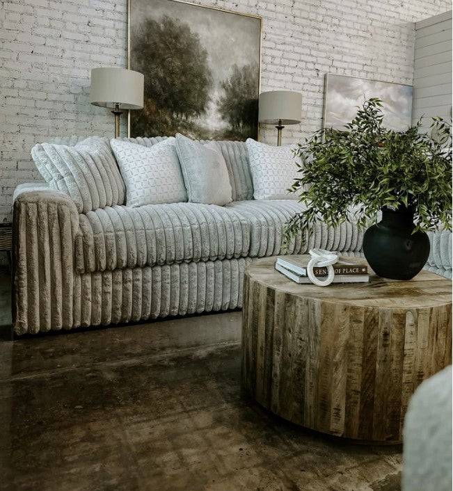 Retro Lounge Ultra Plush Feather Cloud 140” Sectional Sofa — Frost color example