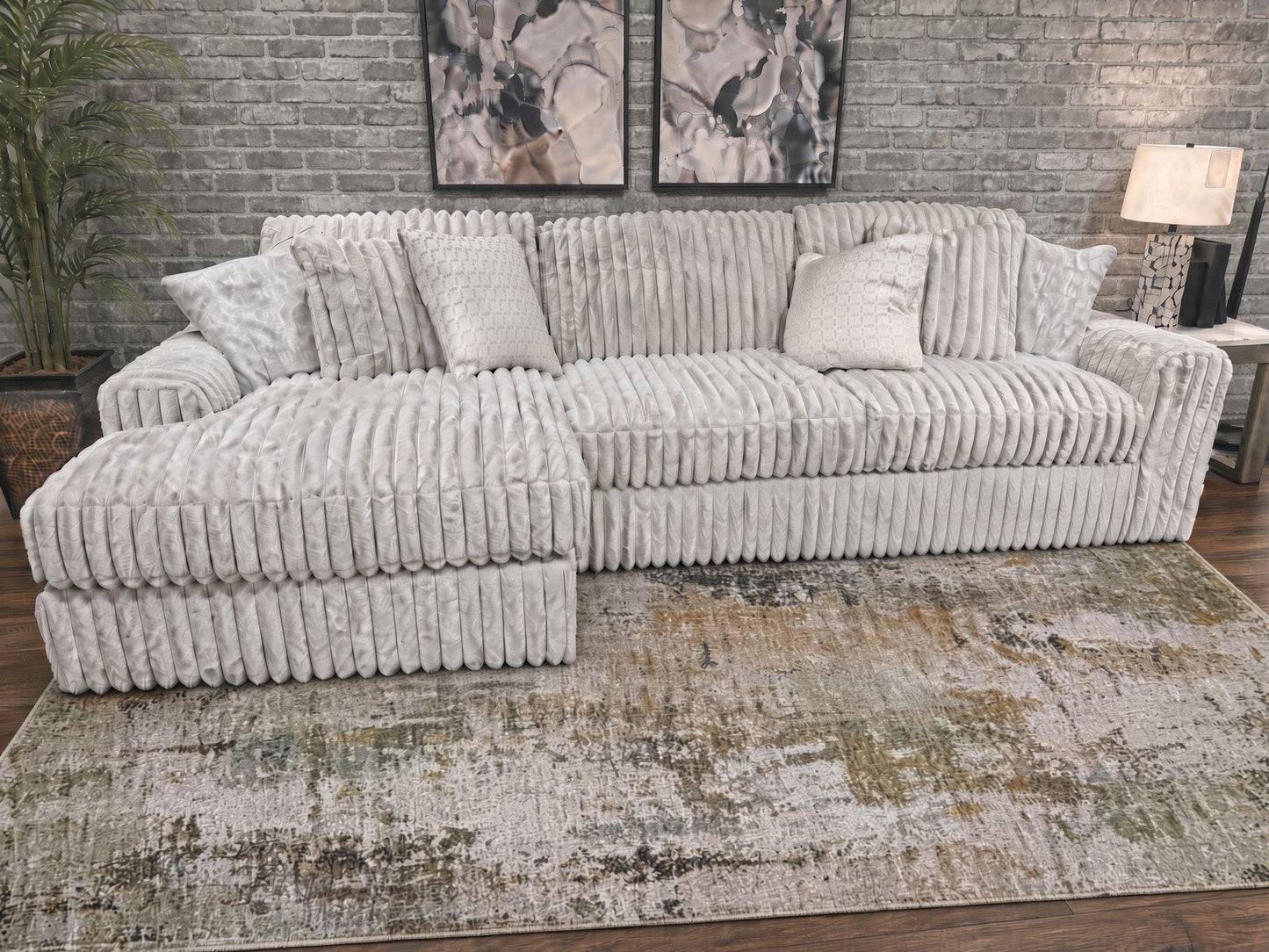 Retro Lounge Ultra Plush Feather Cloud 140” Sectional Sofa — Left Side Facing