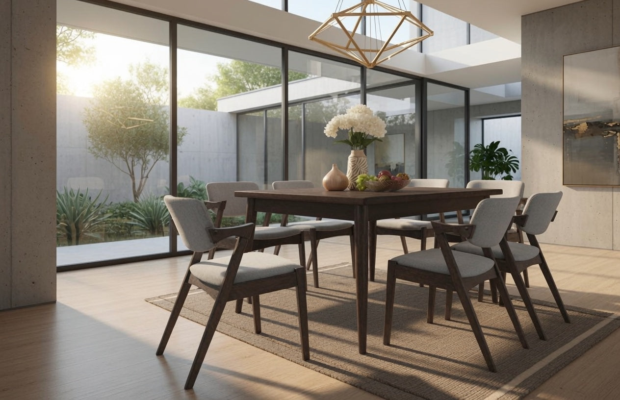 Burton 7 pc mid century modern dining set