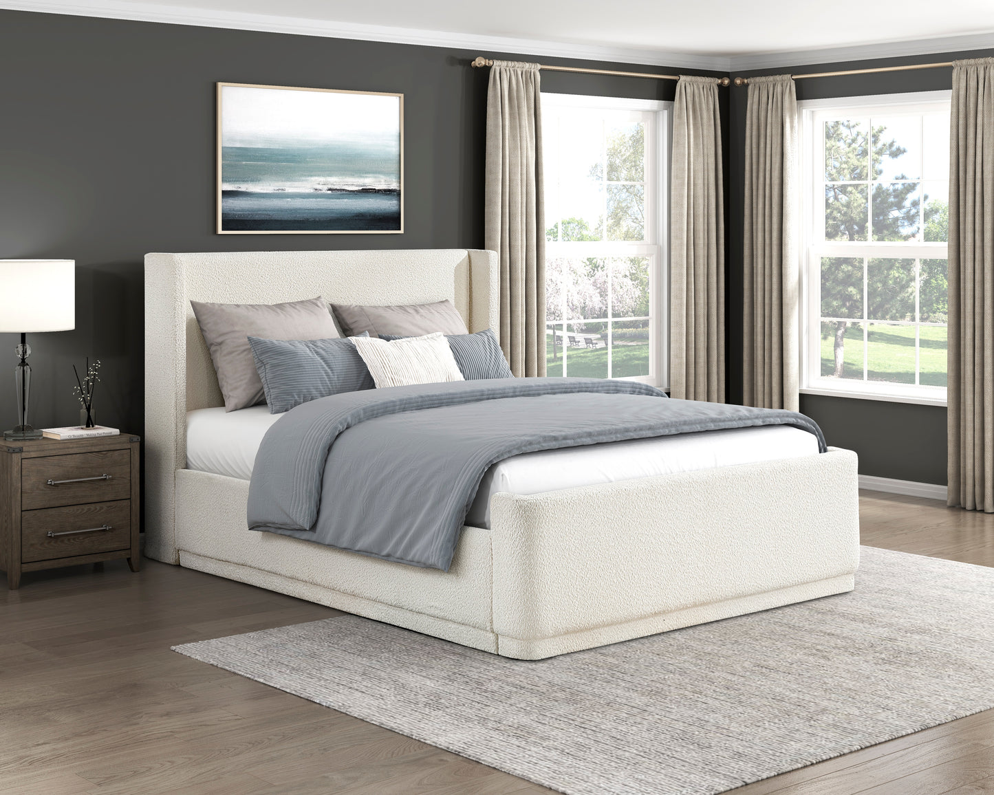 Leyla Cal King Textured Fabric Platform Bed Frame
