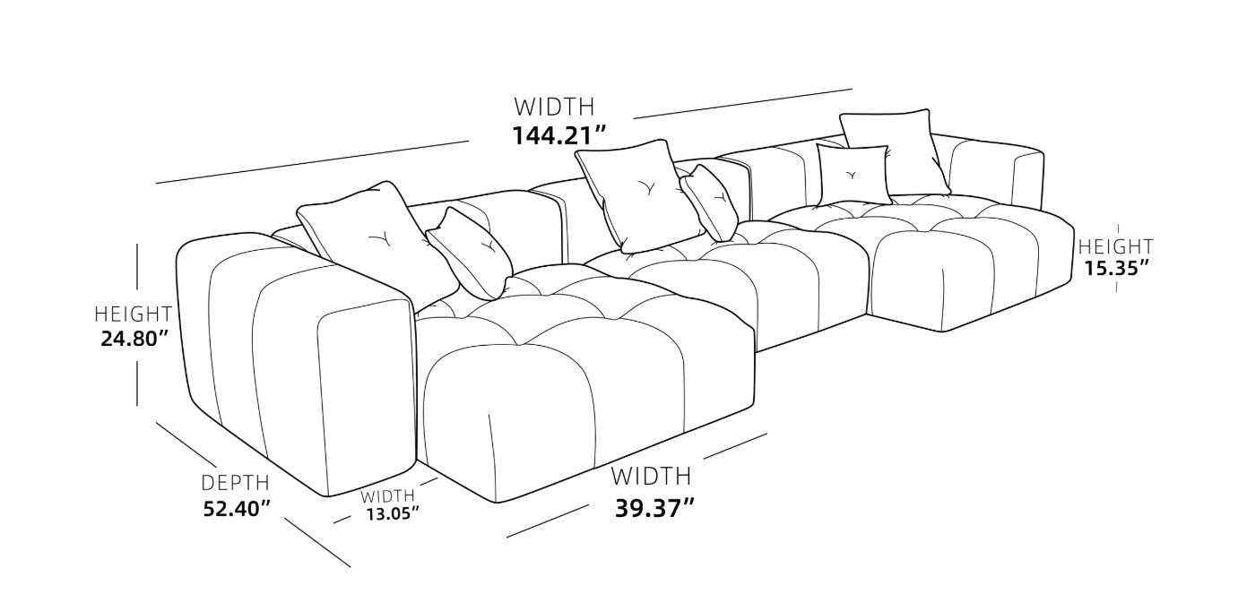 Nasadi Grey Fabric 3 Piece Modern Linen Sofa with Wide Armrests