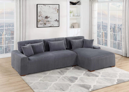 Vando Grey Cord Fabric Sectional Sofa Couch