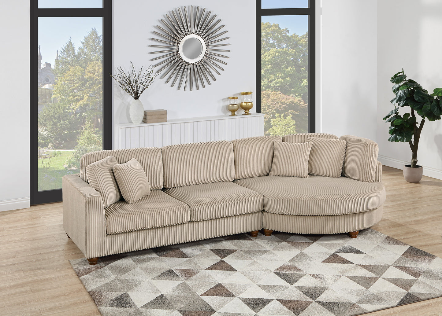 Willis Beige Cord Sectional Sofa Couch
