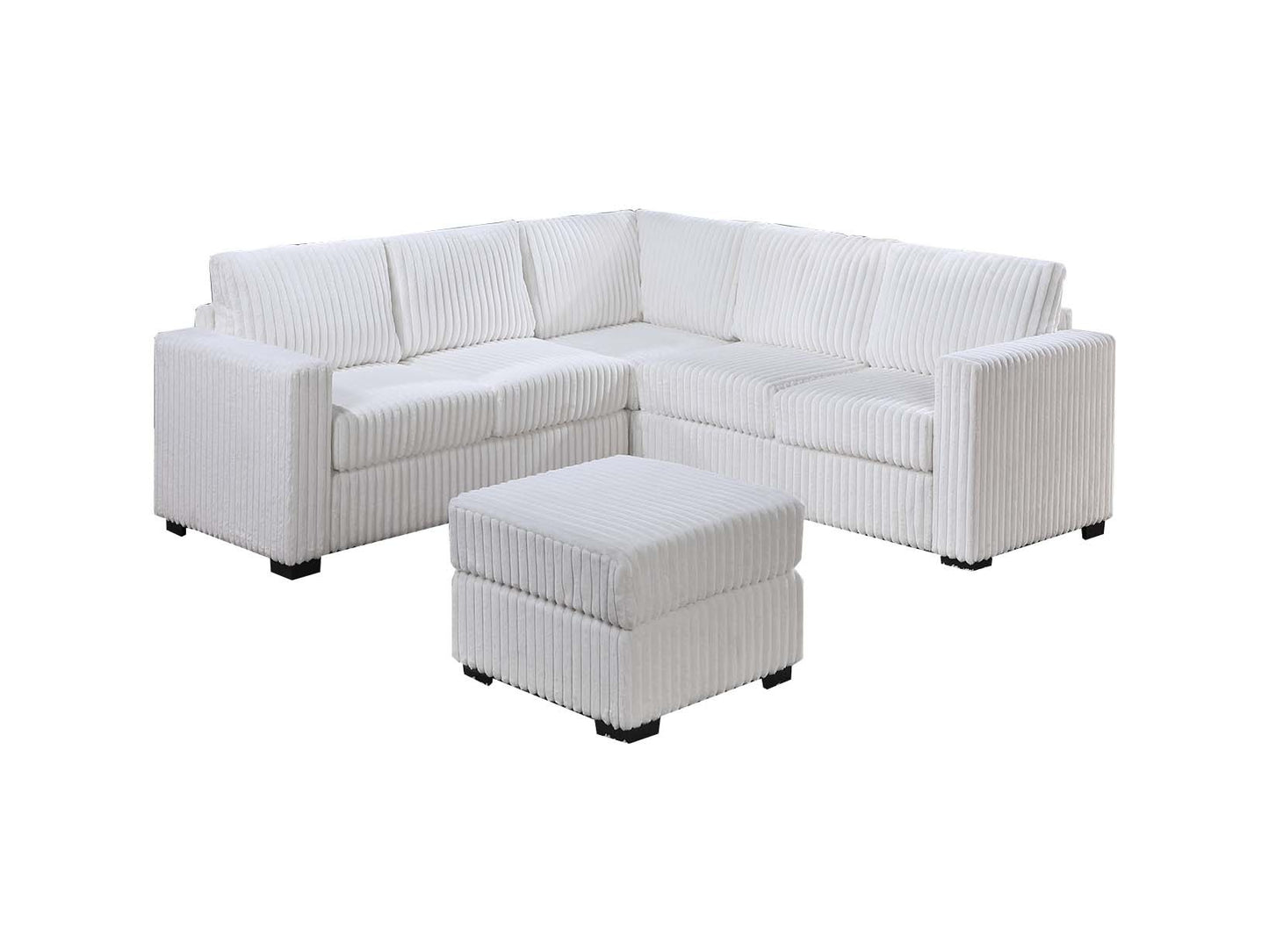 Davis Soft White Corduroy L Shape Sectional Sofa Couch