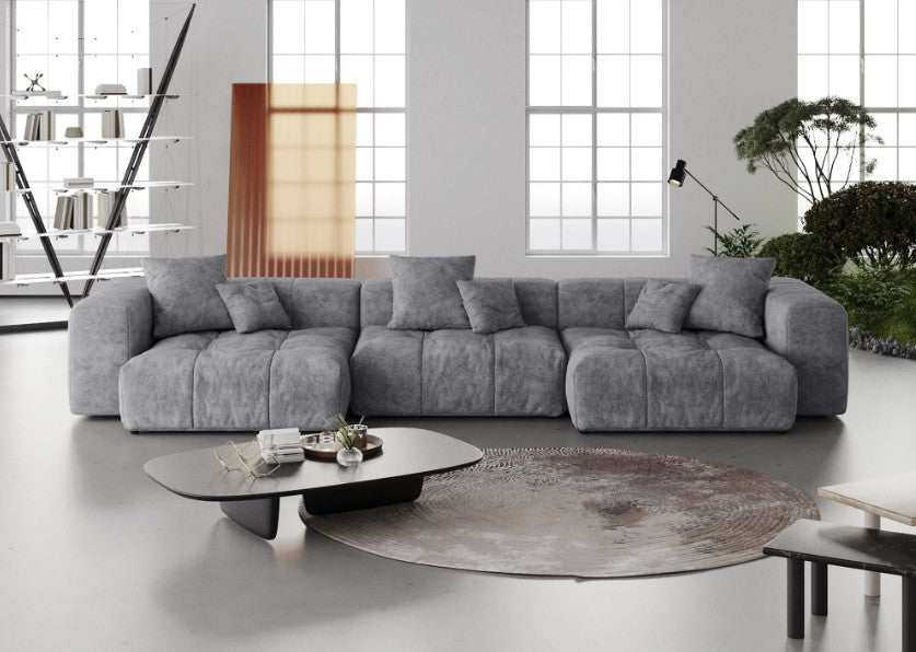 Nasadi Grey Fabric 3 Piece Modern Linen Sofa with Wide Armrests