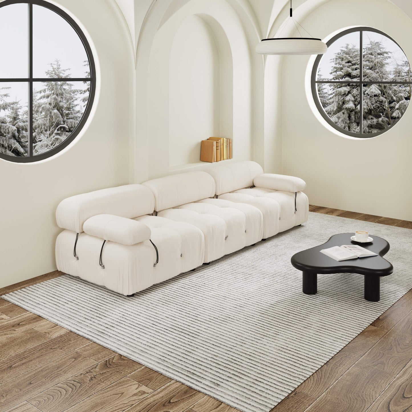 Bellini 3 pc Ivory Velvet Sofa