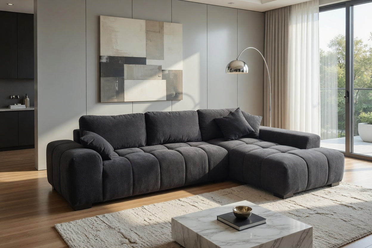 Octavia Upholstered Sectional Chaise Sofa Black