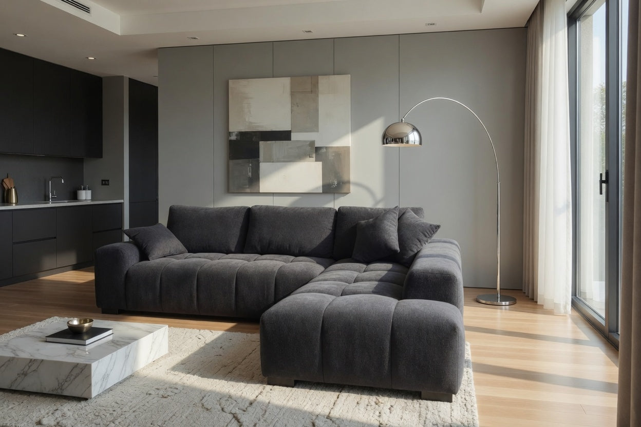 Octavia Upholstered Sectional Chaise Sofa Black