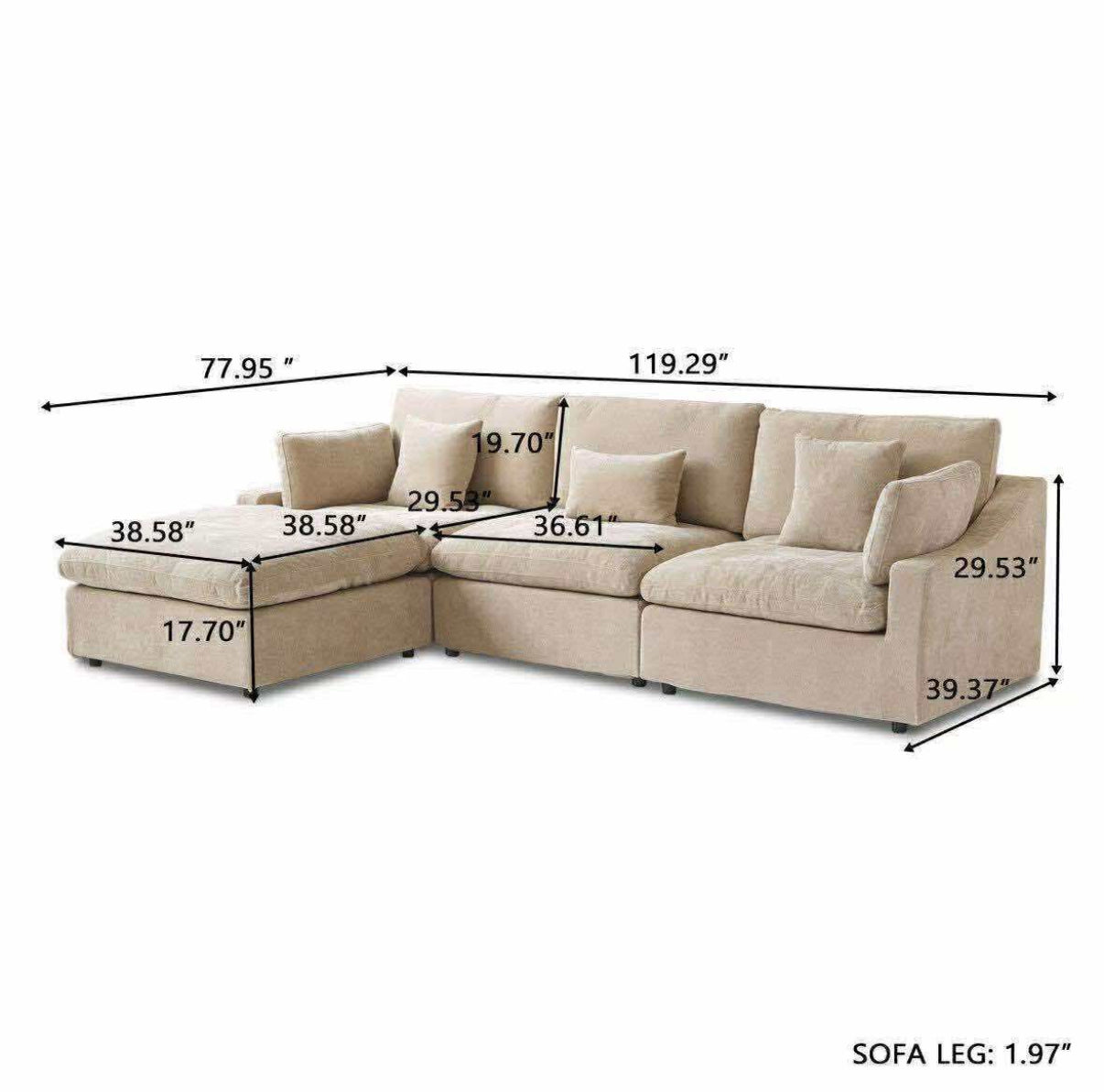 Haven Tan Color 4 PC Feather Cloud Sectional