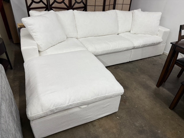 Sky Air Feather Cloud White Linen 120" Sectional Sofa Couch