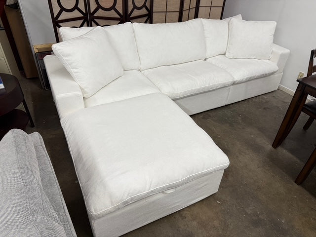 Sky Air Feather Cloud White Linen 120" Sectional Sofa Couch