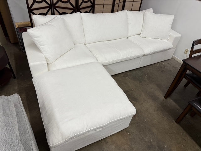 Sky Air Feather Cloud White Linen 120" Sectional Sofa Couch