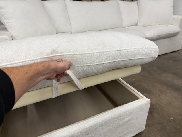Sky Air Feather Cloud White Linen 120" Sectional Sofa Couch