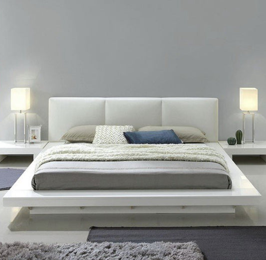 Lanide Modern White Low Profile King Bed Frame