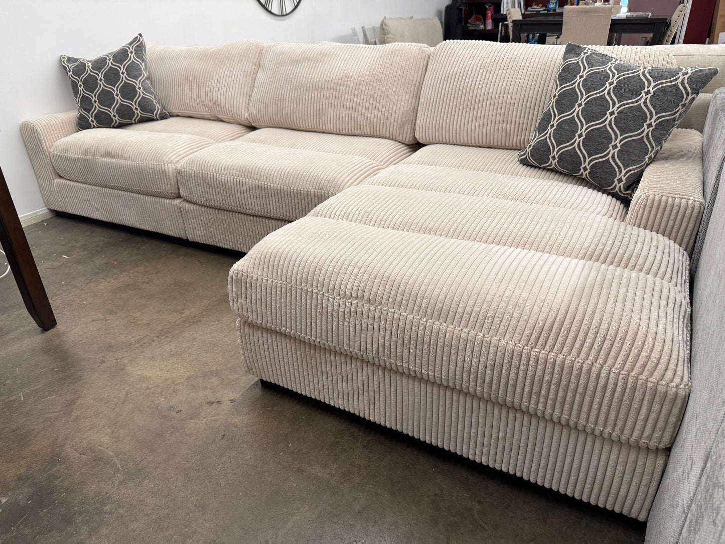 Kennard Ivory Cord Fabric Sectional Sofa Couch