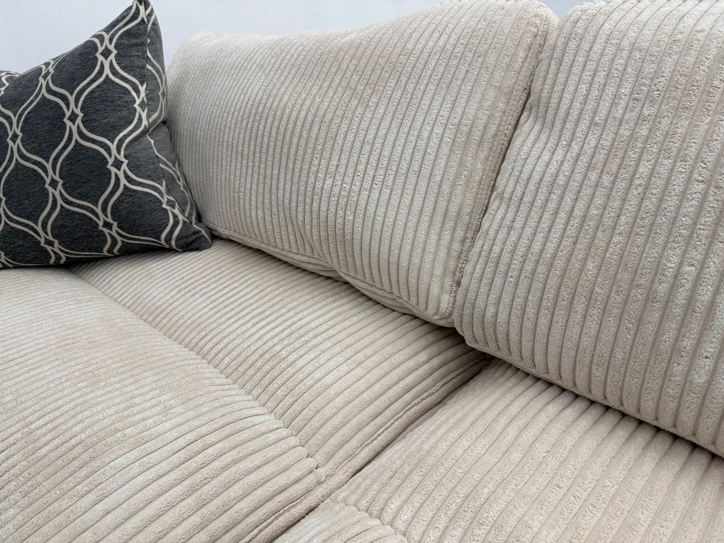 Kennard Ivory Cord Fabric Sectional Sofa Couch