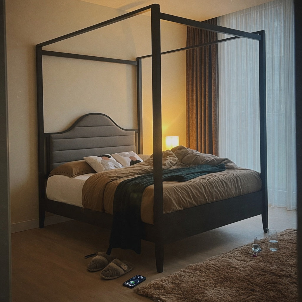 Rudd Queen Grey Wood Platform Canopy Bed