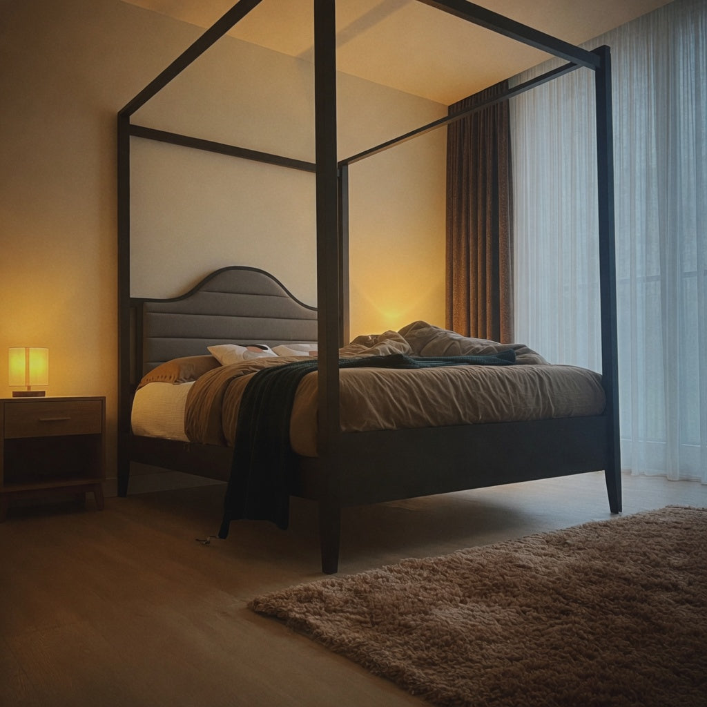 Rudd Queen Grey Wood Platform Canopy Bed