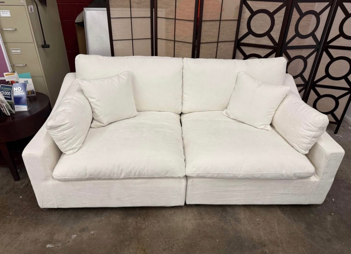 Haven Plush White Chenille 82” Feather Cloud Sofa Couch