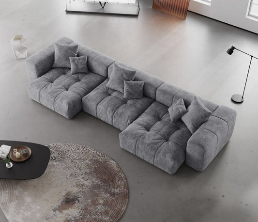Nasadi Grey Fabric 3 Piece Modern Linen Sofa with Wide Armrests