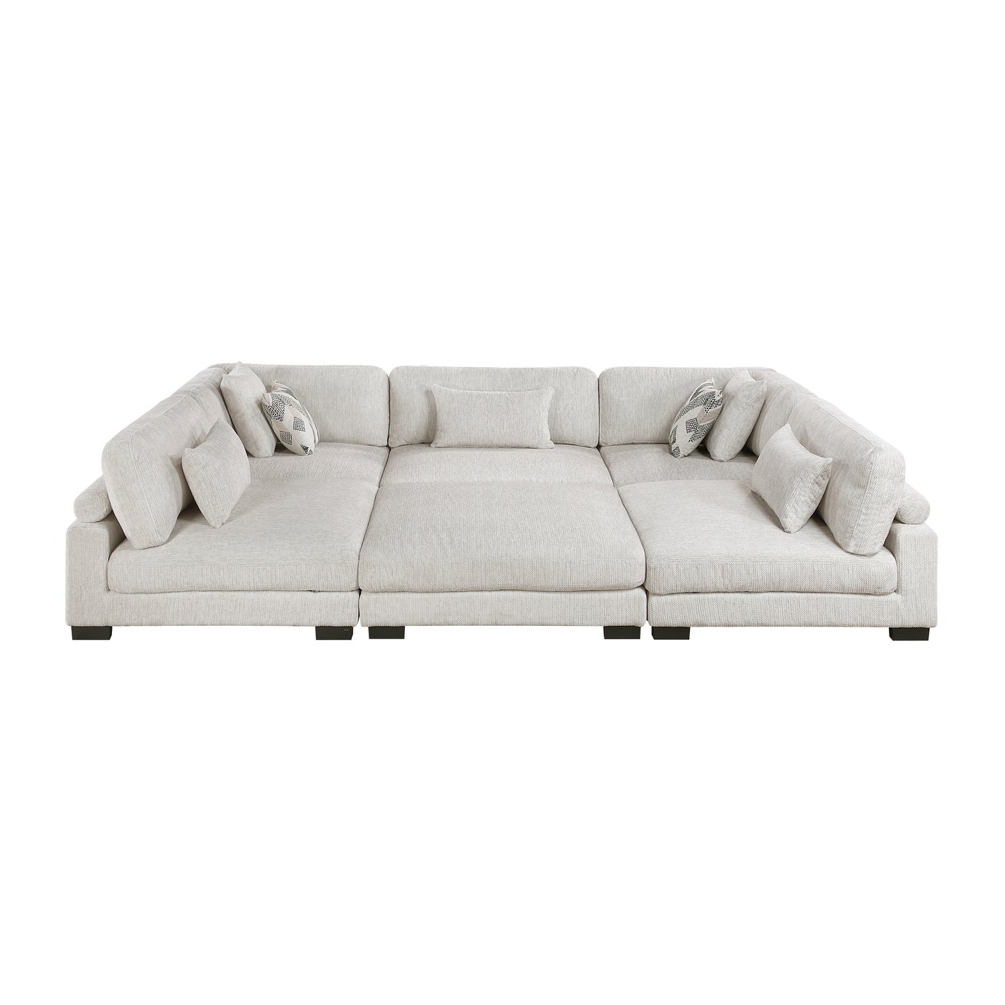 Finney Pit Style Light Beige Textured Fabric Sectional Sofa Couch