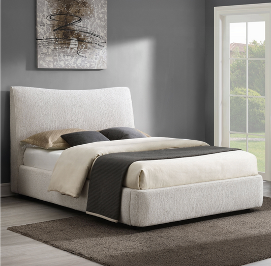 Marcus Beige Chenille Queen Platform Bed Frame