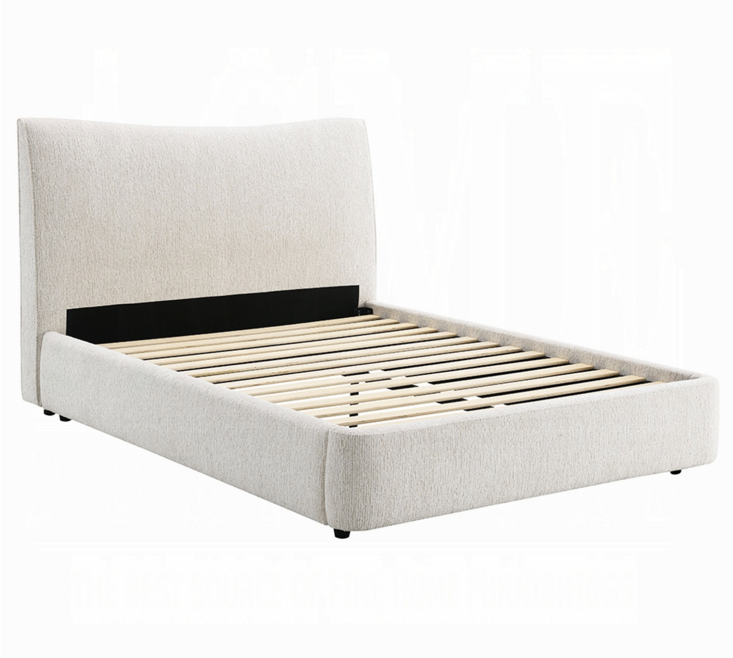 Marcus Beige Chenille Queen Platform Bed Frame