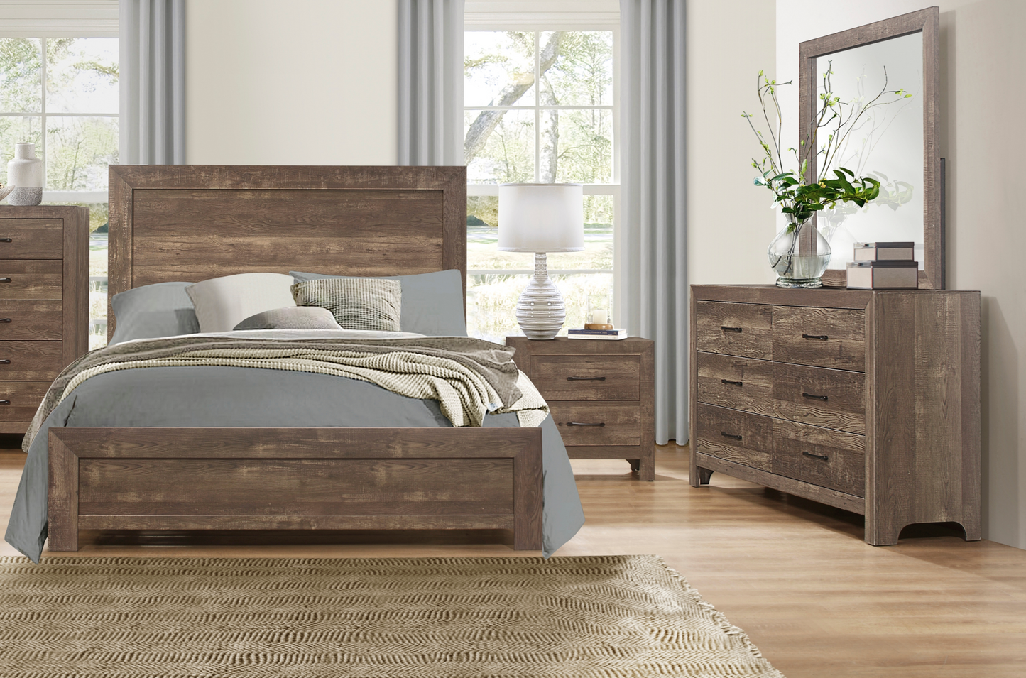 Doncic 4 PC Brown Wood Bedroom Set