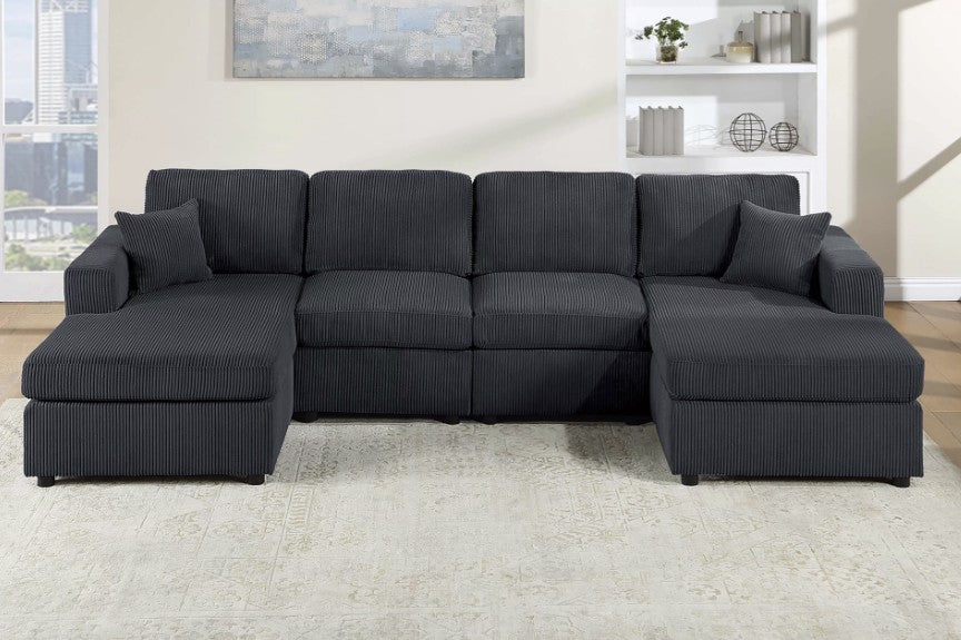 Soron Black Cord U Shaped Sectional Sofa