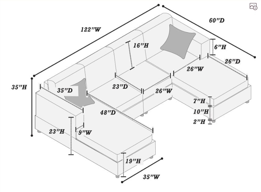 Soron Black Cord U Shaped Sectional Sofa