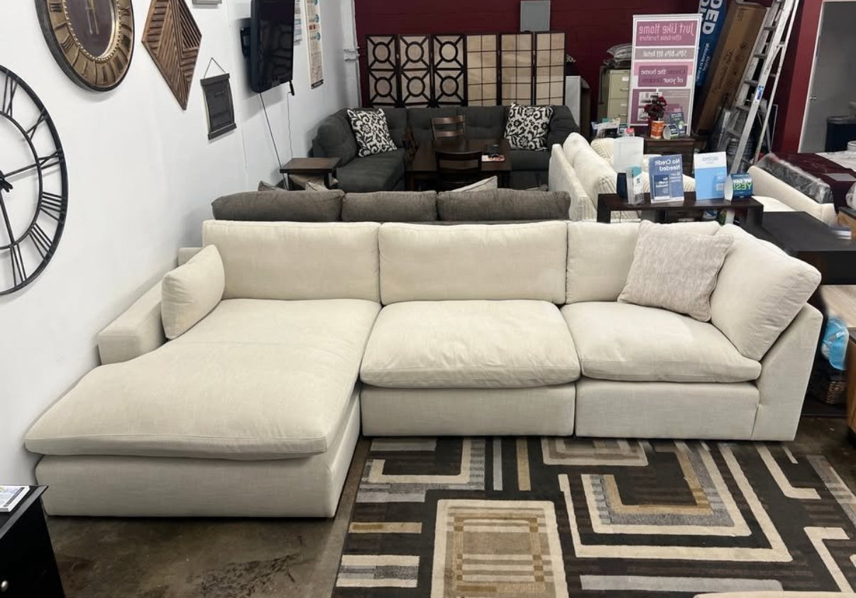 Dreamscape 131" Feather Cloud 3 PC Sectional Sofa Couch — Left Side Facing