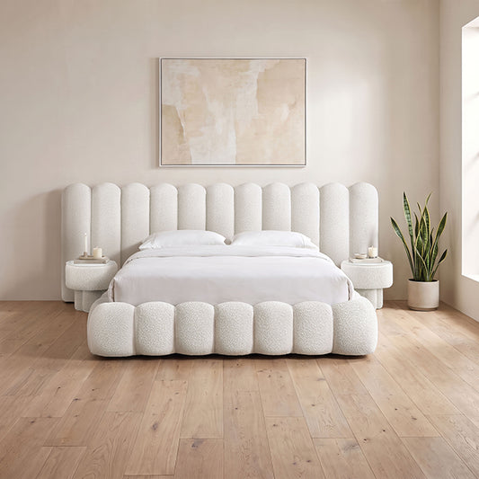 Northridge Luxury White Boucle Fabric Platform Bed Frame