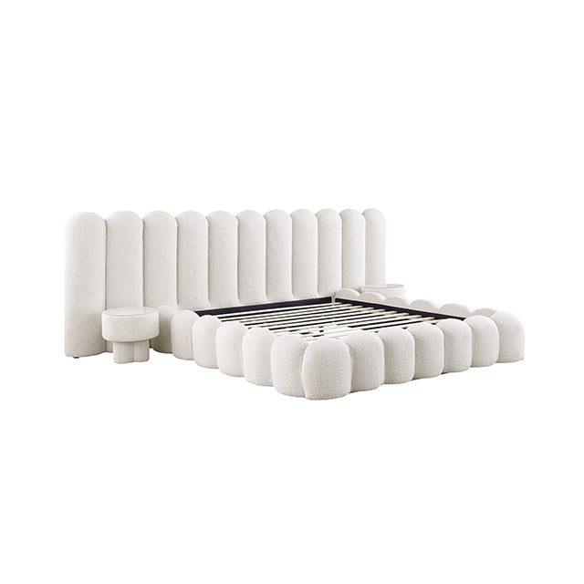 Northridge Luxury White Boucle Fabric Platform Bed Frame