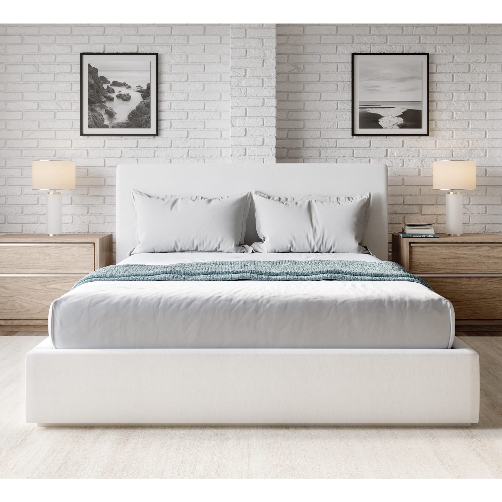 Jesse White performance fabric bed, front view