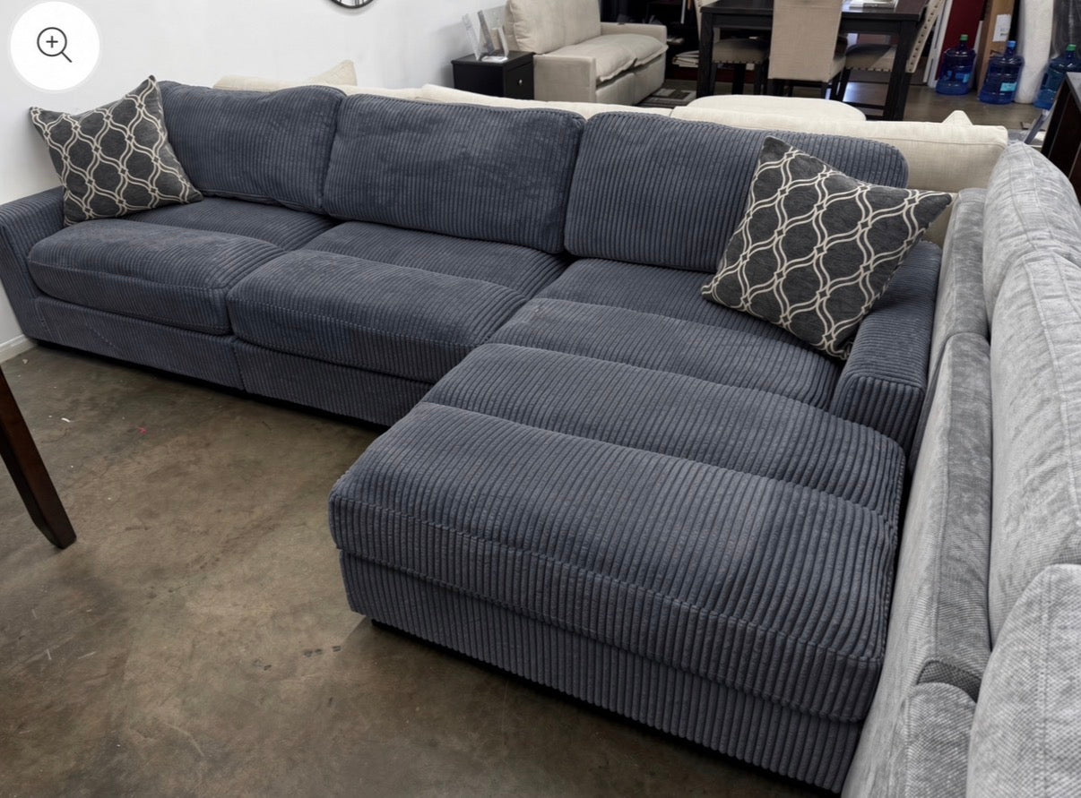 Kennard Grey Cord Fabric Sectional Sofa Couch