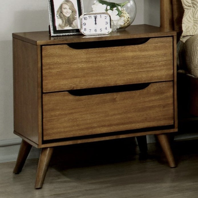 Marco de cama Queen con plataforma moderna de mediados de siglo de roble Purnell